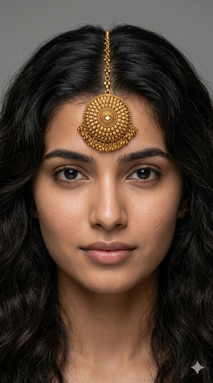 Gold polki Tikka Jewellery Indian Headpiece Niram Jewellery