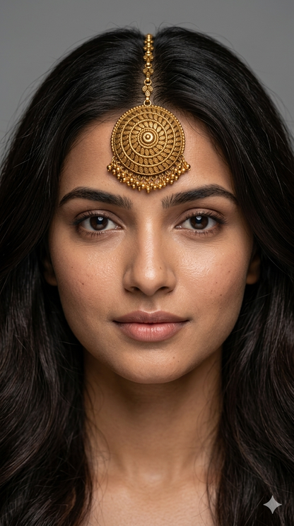 Gold polki Tikka Jewellery Indian Headpiece Niram Jewellery