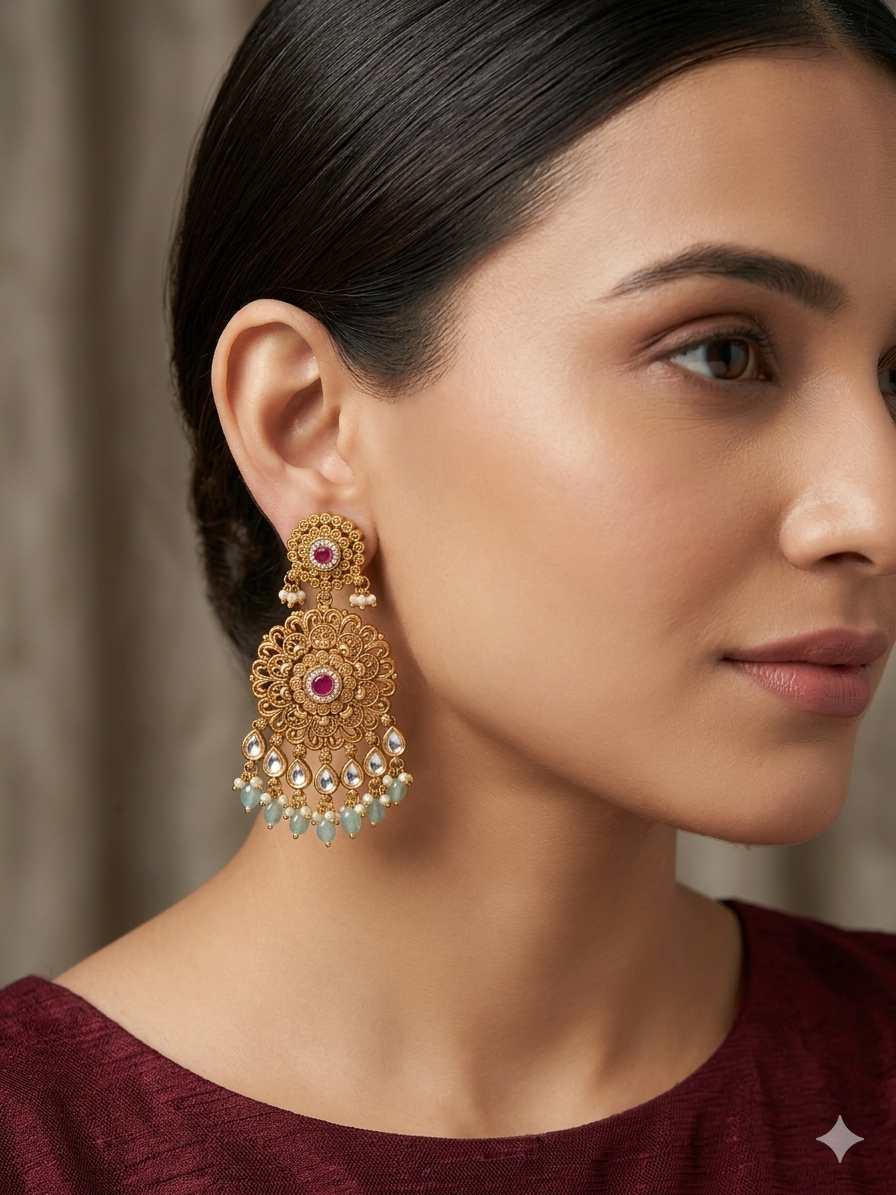 Gold Polki Niha Earrings