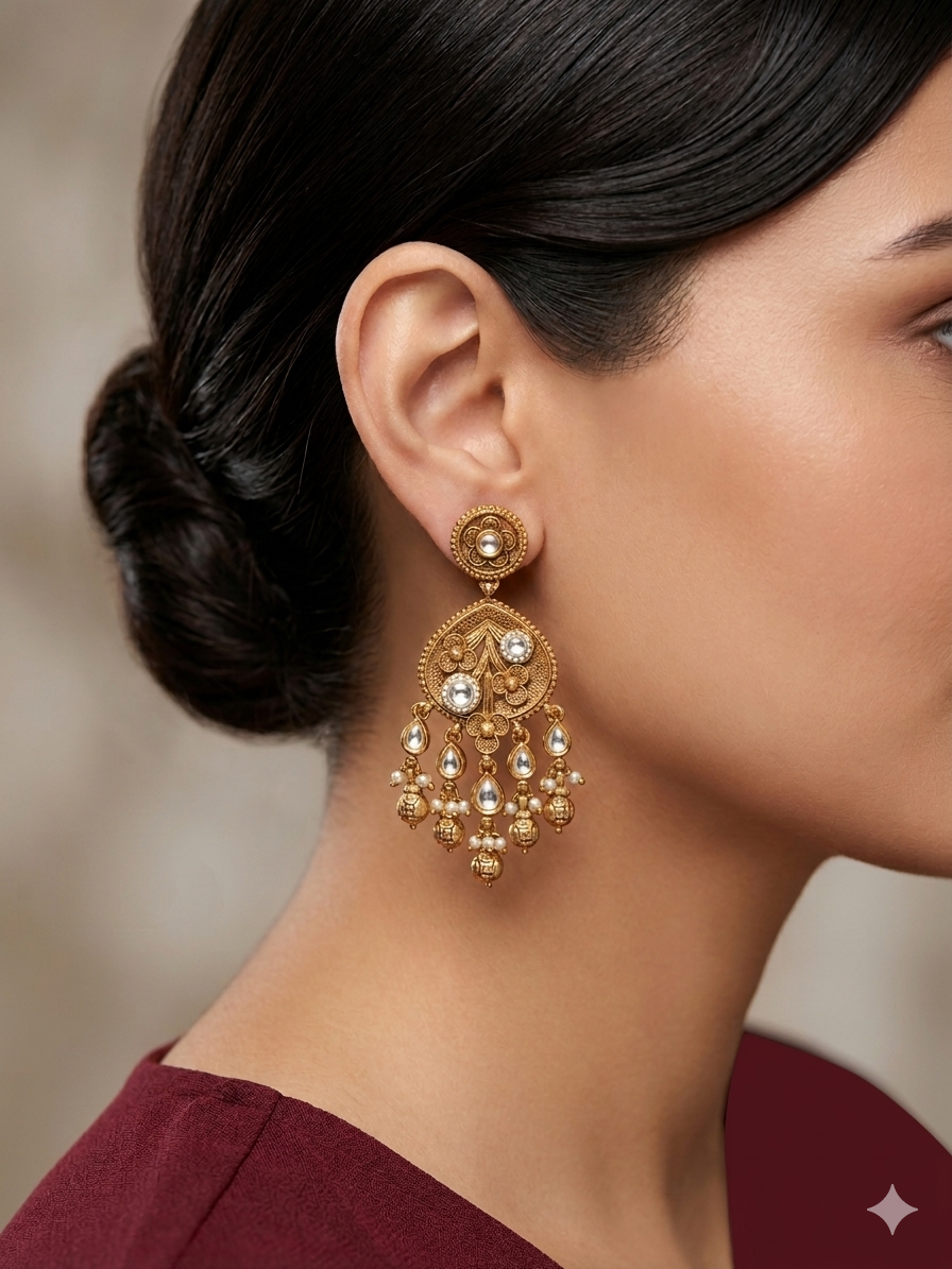 Gold Polki Niha Earrings