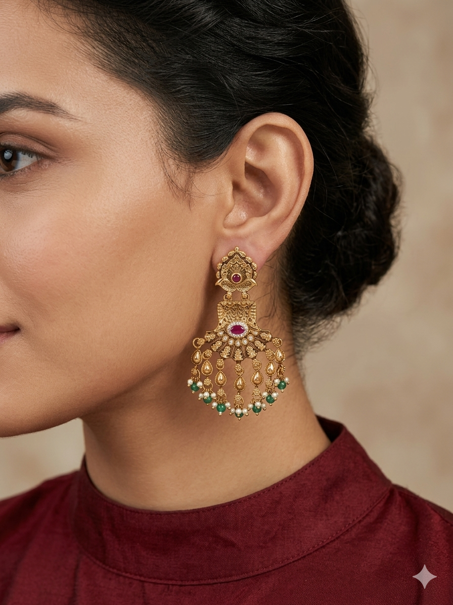 Gold Polki Niha Earrings