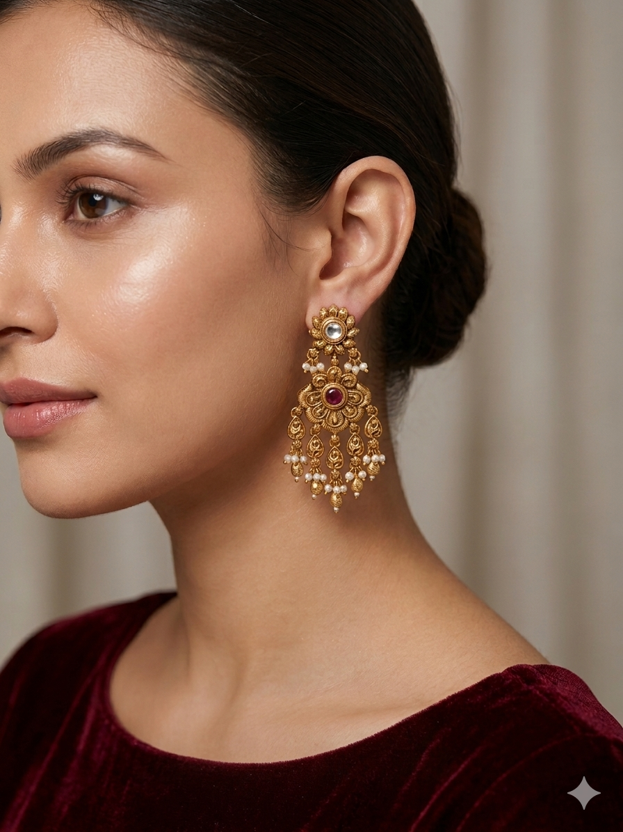 Gold Polki Niha Earrings