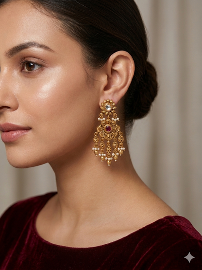 Gold Polki Niha Earrings