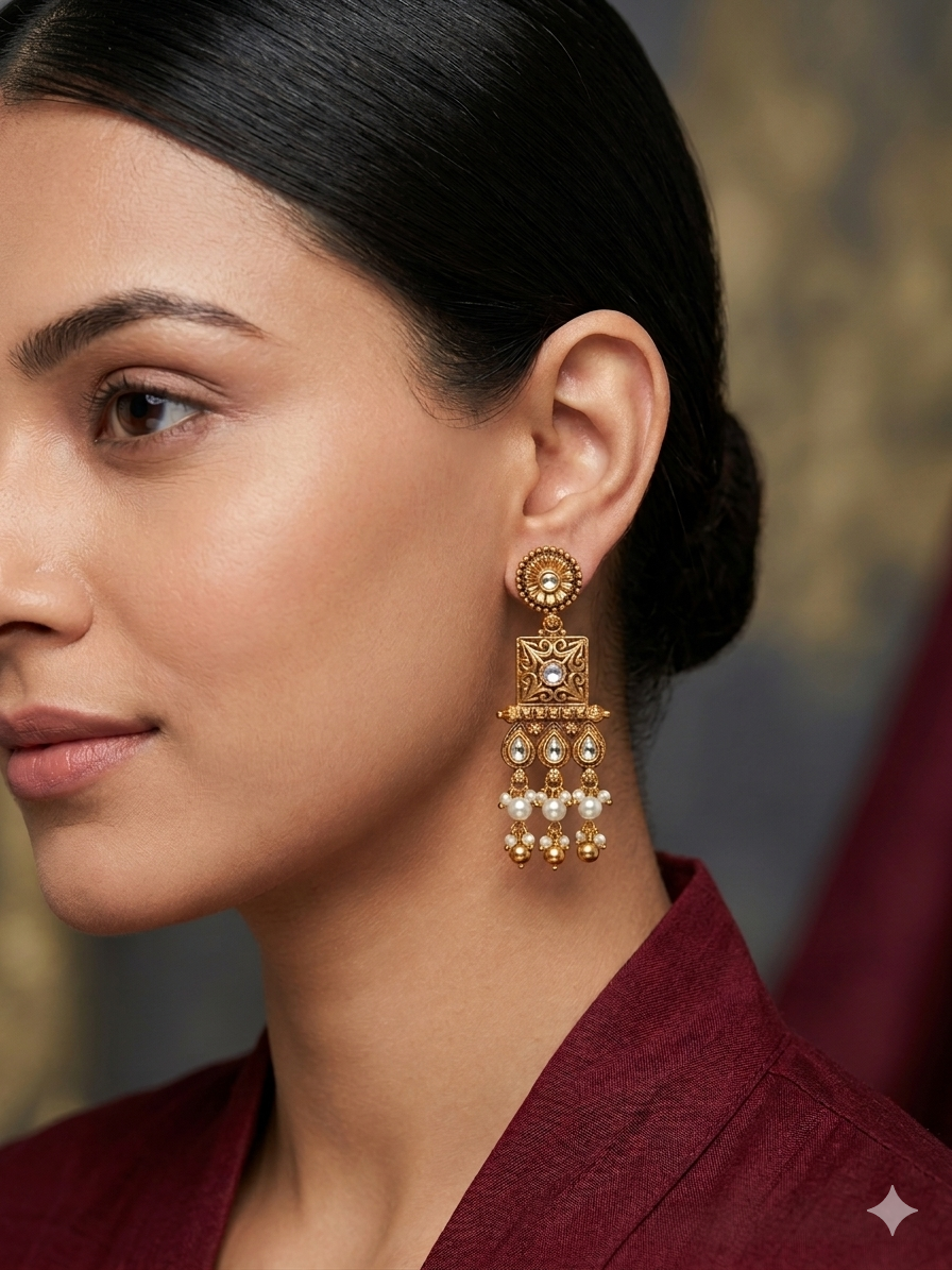 Gold Polki Niha Earrings