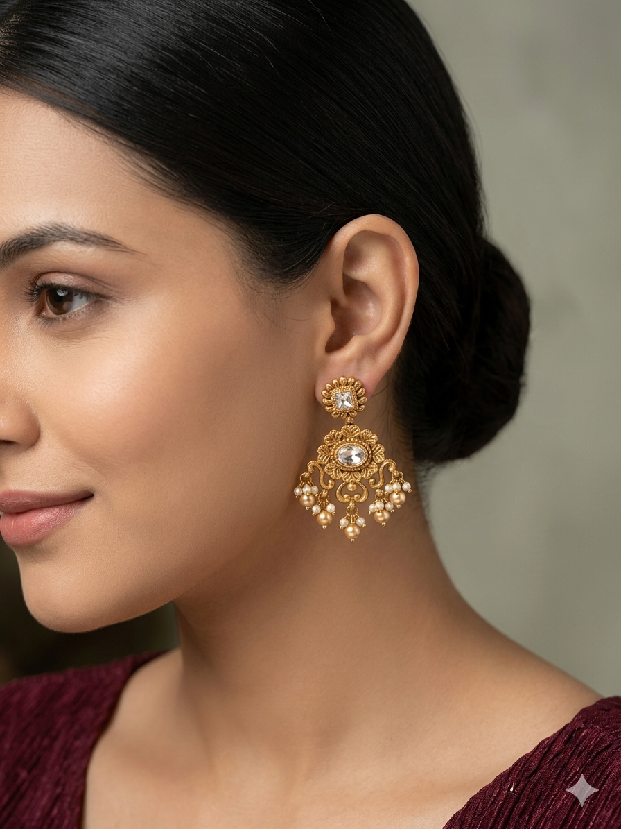 Gold Polki Niha Earrings