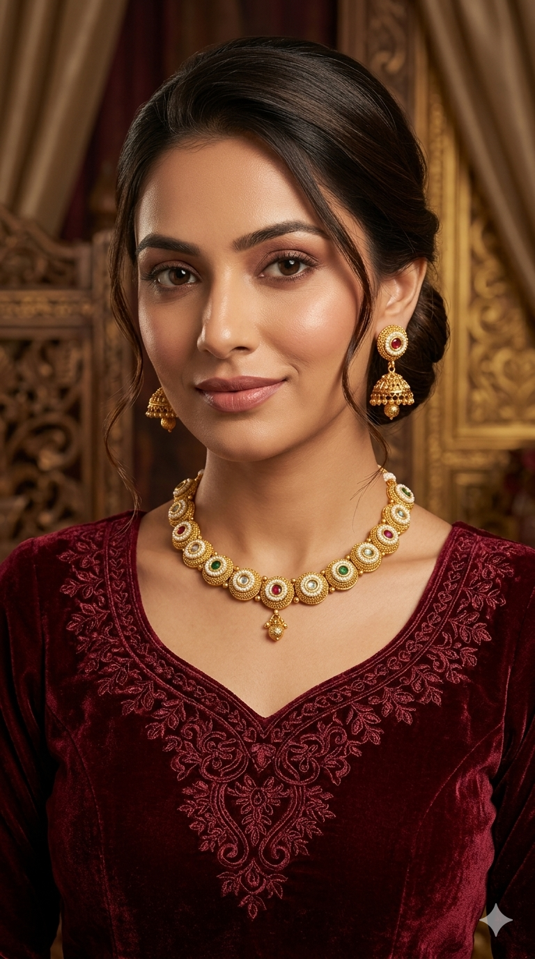 Gold Polki Ruby Green Necklace Jewellery Mansi Sets