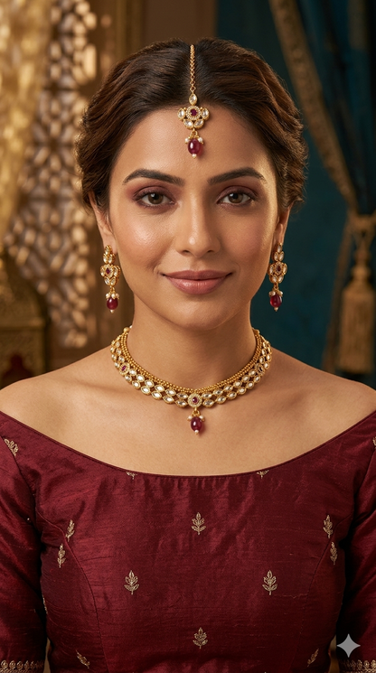 Gold Polki Ruby Necklace Jewellery Mansi Sets