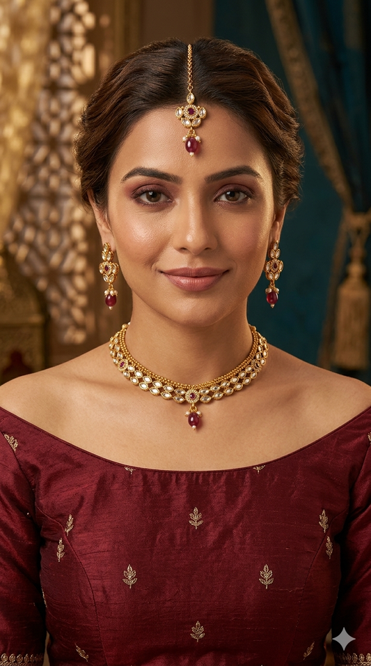 Gold Polki Ruby Necklace Jewellery Mansi Sets