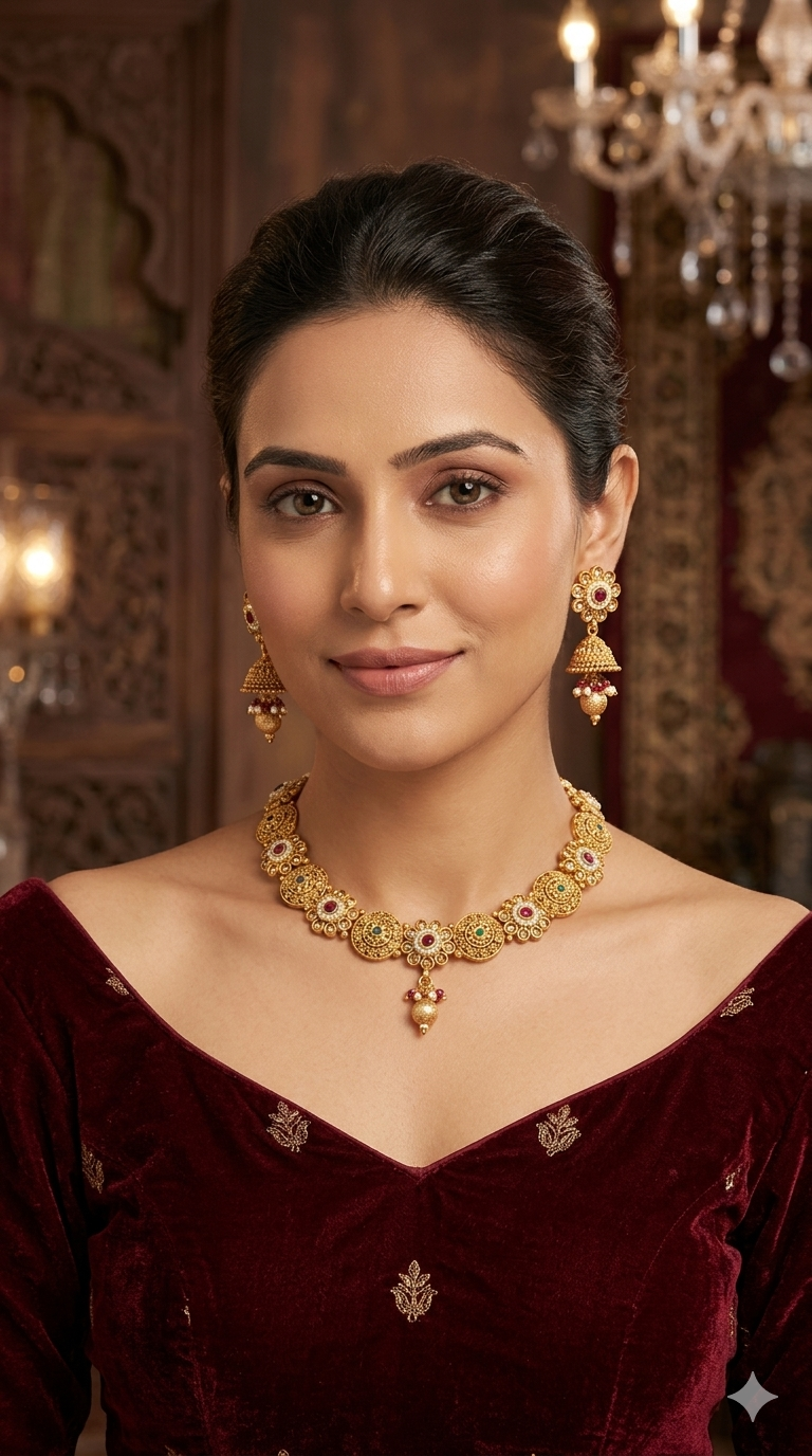 Gold Polki Ruby Green Necklace Jewellery Mansi Sets