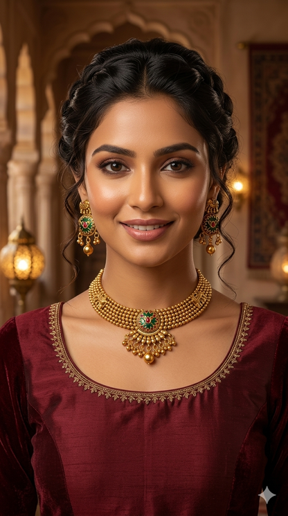 Gold Polki Ruby Sage Green Necklace Jewellery Mehram Sets