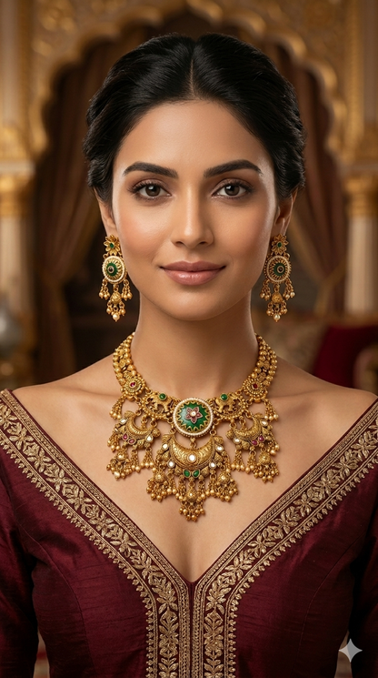 Gold Polki Ruby Sage Green Necklace Jewellery Mehram Sets