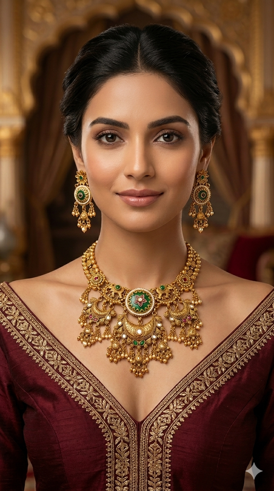 Gold Polki Ruby Sage Green Necklace Jewellery Mehram Sets