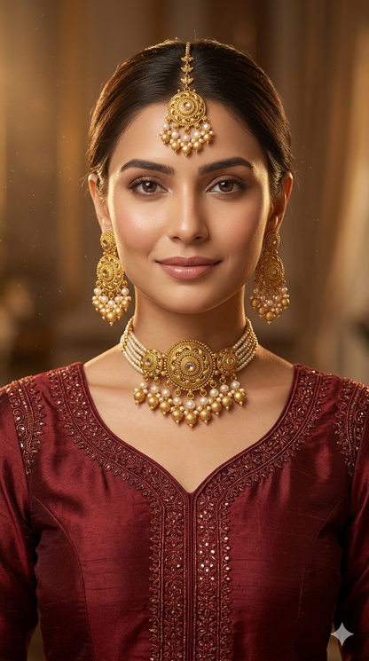 Gold  Polki  Choker Jewellery Lipi Set