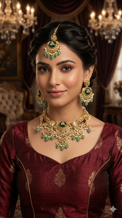 Gold Sage Green Kundan Necklace Sugam sets