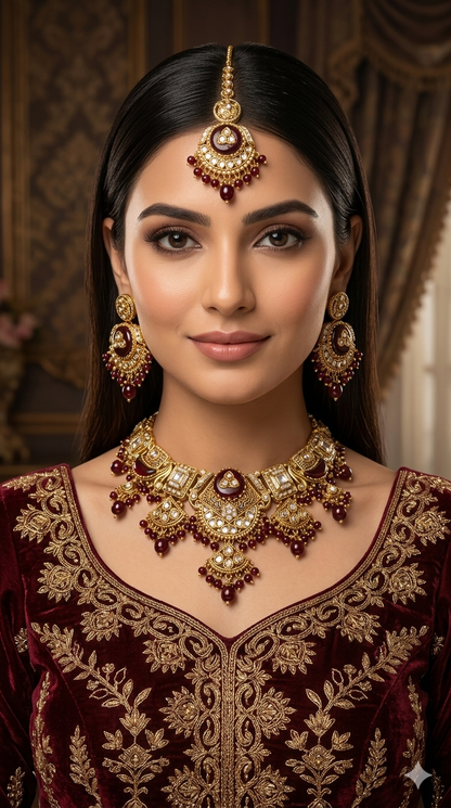 Gold Maroon Kundan Necklace Sugam sets