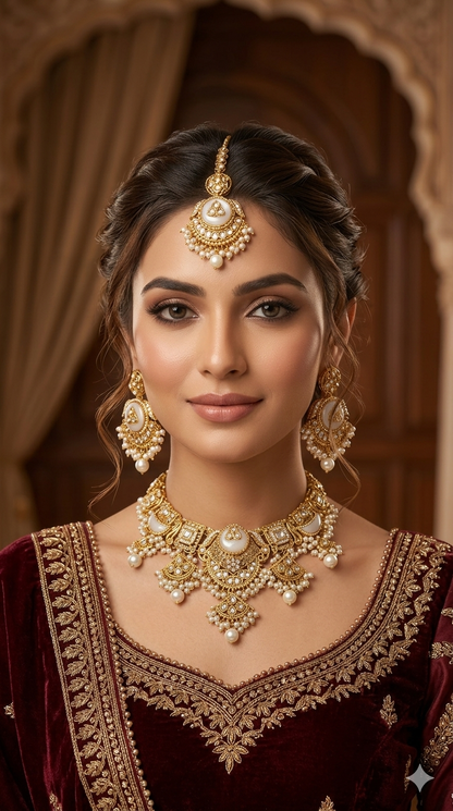 Gold White Kundan Necklace Sugam sets