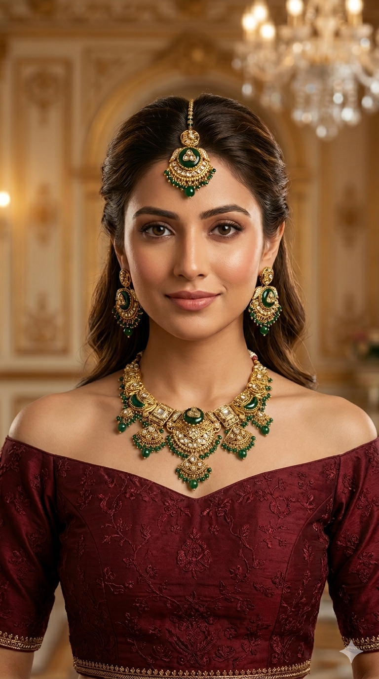 Gold Green Kundan Necklace Sugam sets
