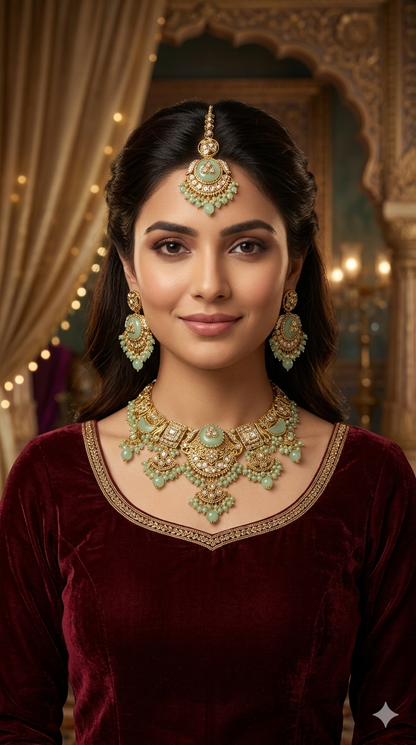 Gold Mint Kundan Necklace Sugam sets