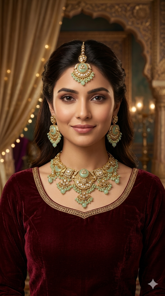 Gold Mint Kundan Necklace Sugam sets