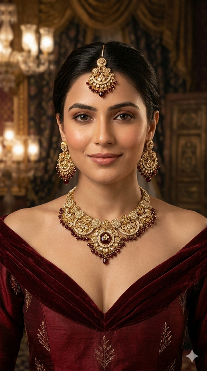 Gold Maroon Kundan Necklace Amanat sets