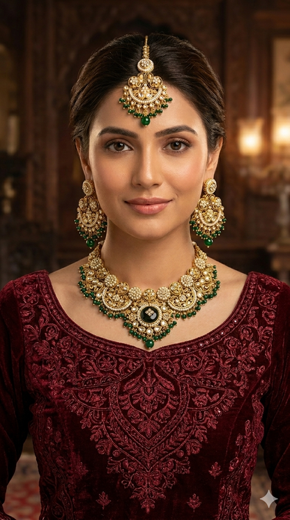Gold Green Kundan Necklace Amanat sets