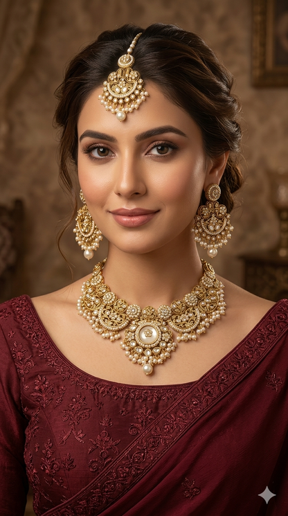 Gold White Kundan Necklace Amanat sets