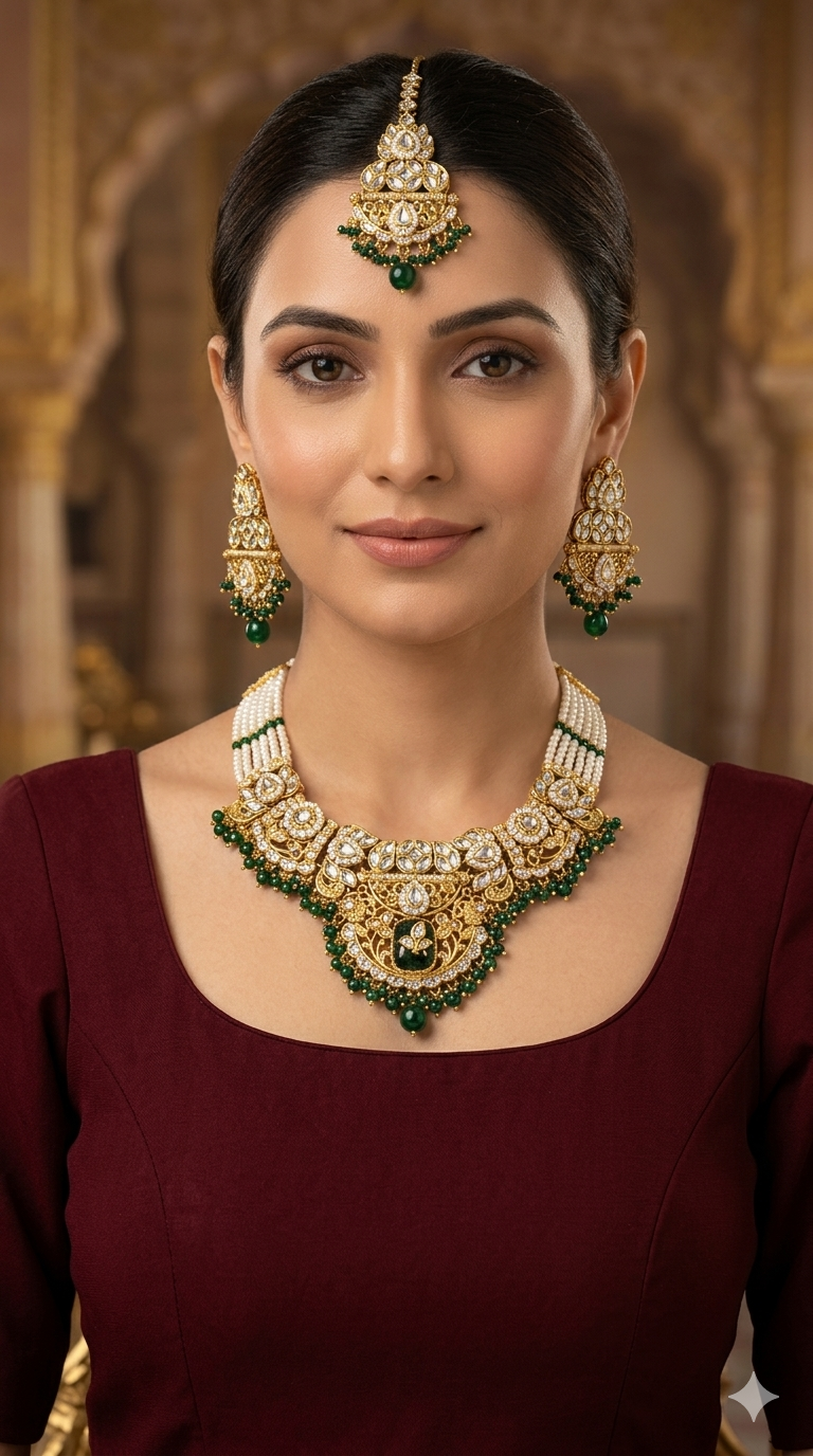 Gold Green Kundan Necklace Gita sets