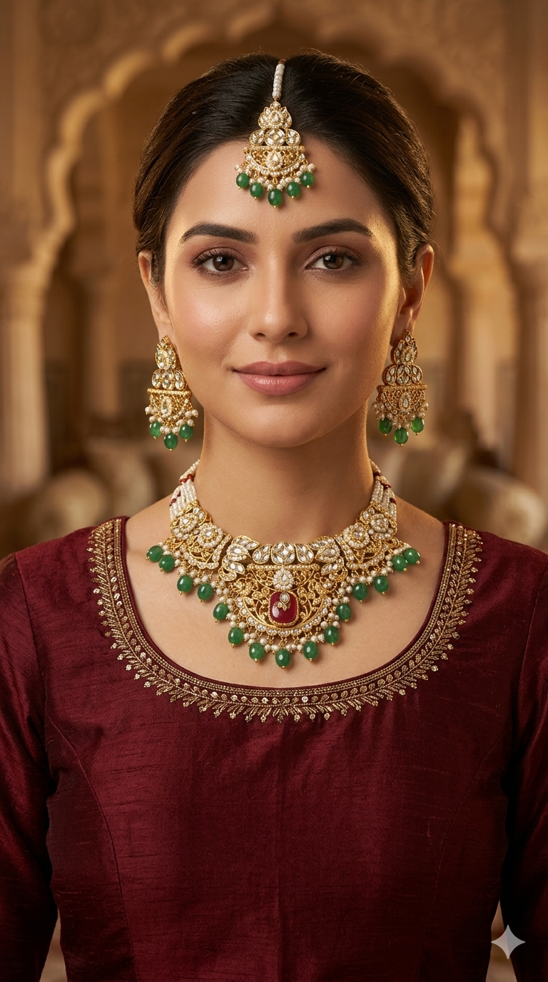 Gold Sage Green Kundan Necklace Gita sets