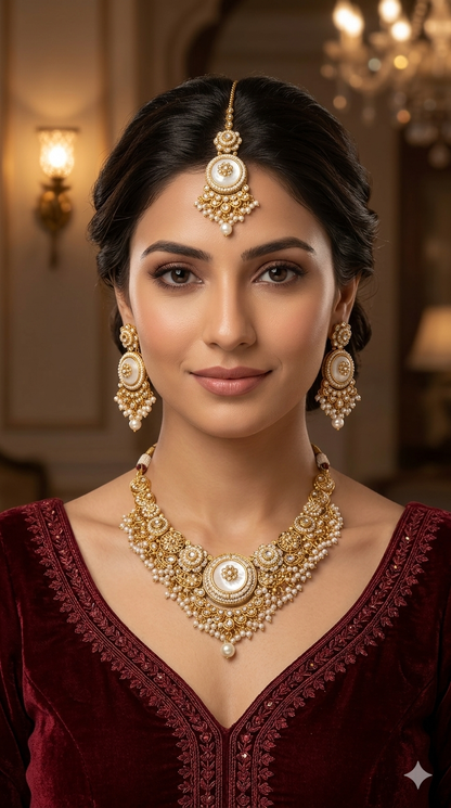 Gold White Kundan Necklace Gori sets