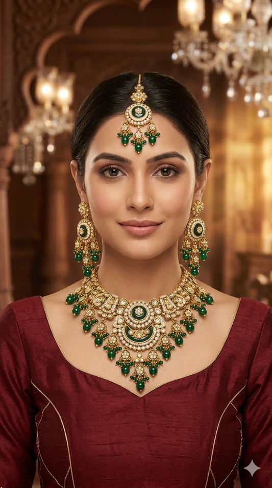 Gold Green Kundan Necklace Ravina sets