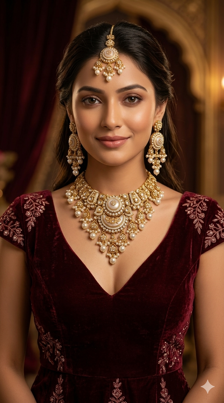 Gold White Kundan Necklace Ravina sets