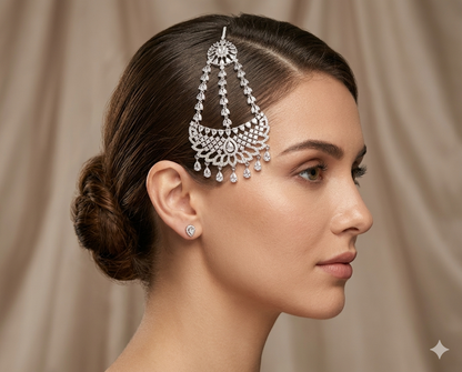 Silver American Diamond Passa Ad Headpiece Hanu Jewelers