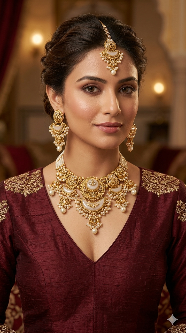 Gold White Kundan Necklace Ravina sets