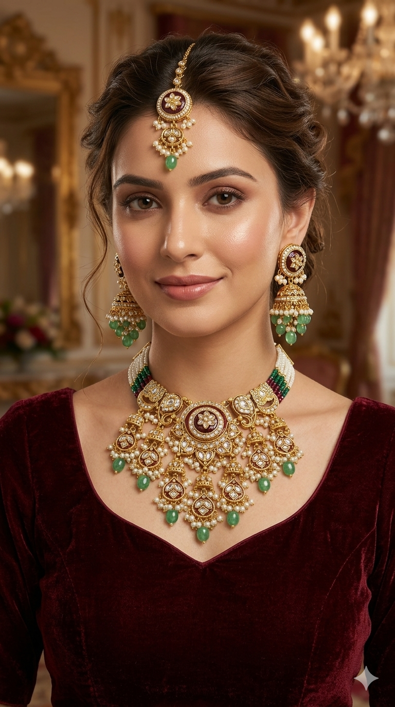 Gold Sage Green Kundan necklace Set/ kundan Indian Ravia jewellery sets