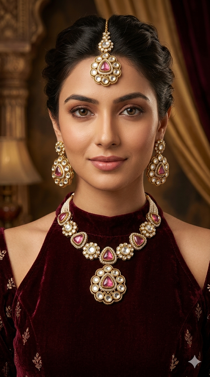 Ruby Gold Kundan Necklace Jewellery Kajal Set