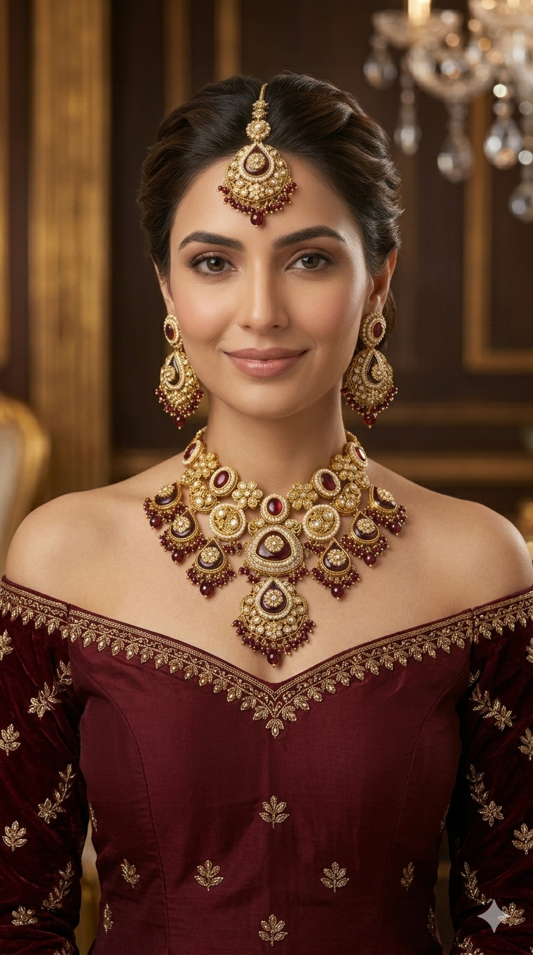 Maroon Kundan necklace Set/ kundan Indian Jonas jewellery sets