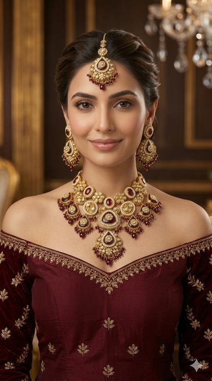 Maroon Kundan necklace Set/ kundan Indian Jonas jewellery sets