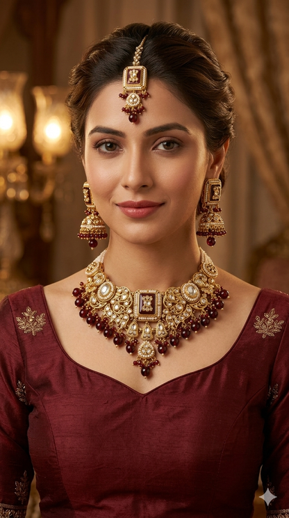 Gold White Kundan necklace Set/ kundan Indian Kity jewellery sets