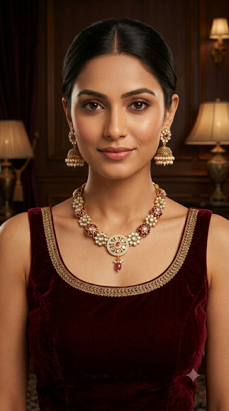 Gold Ruby Polki Kundan Necklace Jewellery Reeta Set
