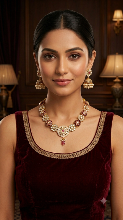 Gold Ruby Polki Kundan Necklace Jewellery Reeta Set