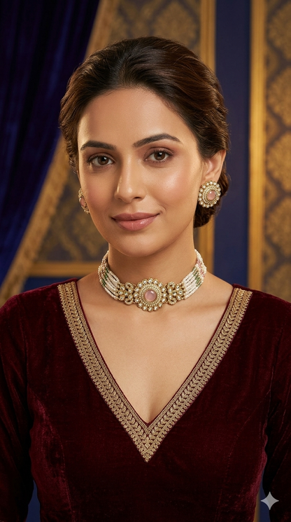 Antique Pink Choker Jewellery Nalini Set