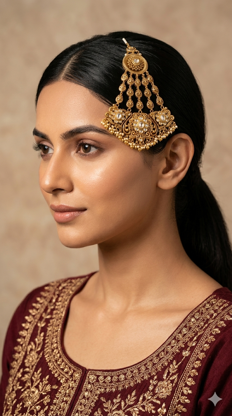 Gold Polki Kundan Jhumar Passa Headpiece Pipas Jewelers