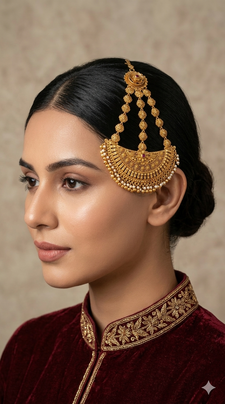 Gold Polki Ruby Jhumar Passa Headpiece Pipas Jewelers