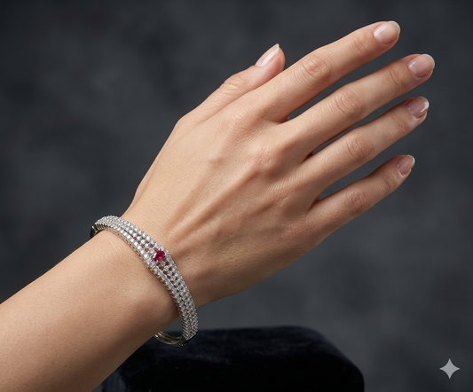 Sudha Silver Ruby American Diamond Bracelets (Openable)