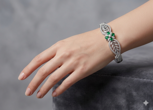 Teena Silver Ruby American Diamond Bracelets (Openable)