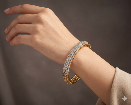 Banita Antique Gold American Diamond Bracelets (Openable)