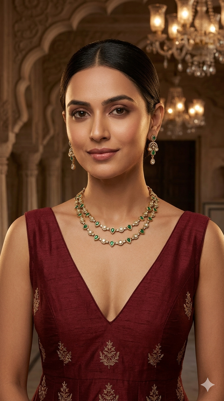 Antique Green Kundan Necklace Jewellery Juna Set
