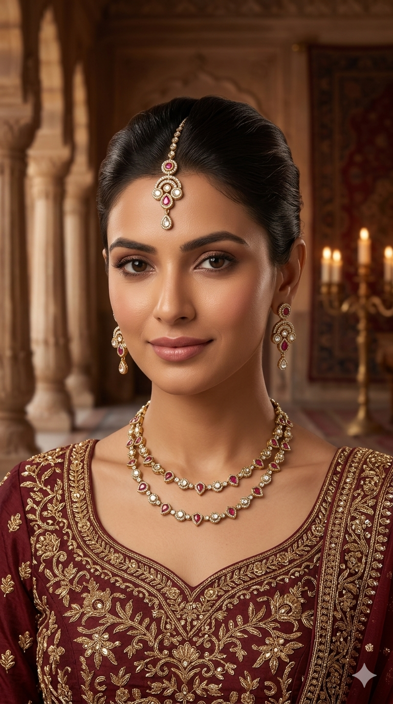 Antique Ruby Kundan Necklace Jewellery Juna Set
