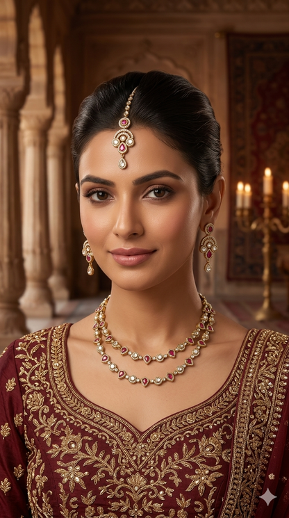 Antique Ruby Kundan Necklace Jewellery Juna Set