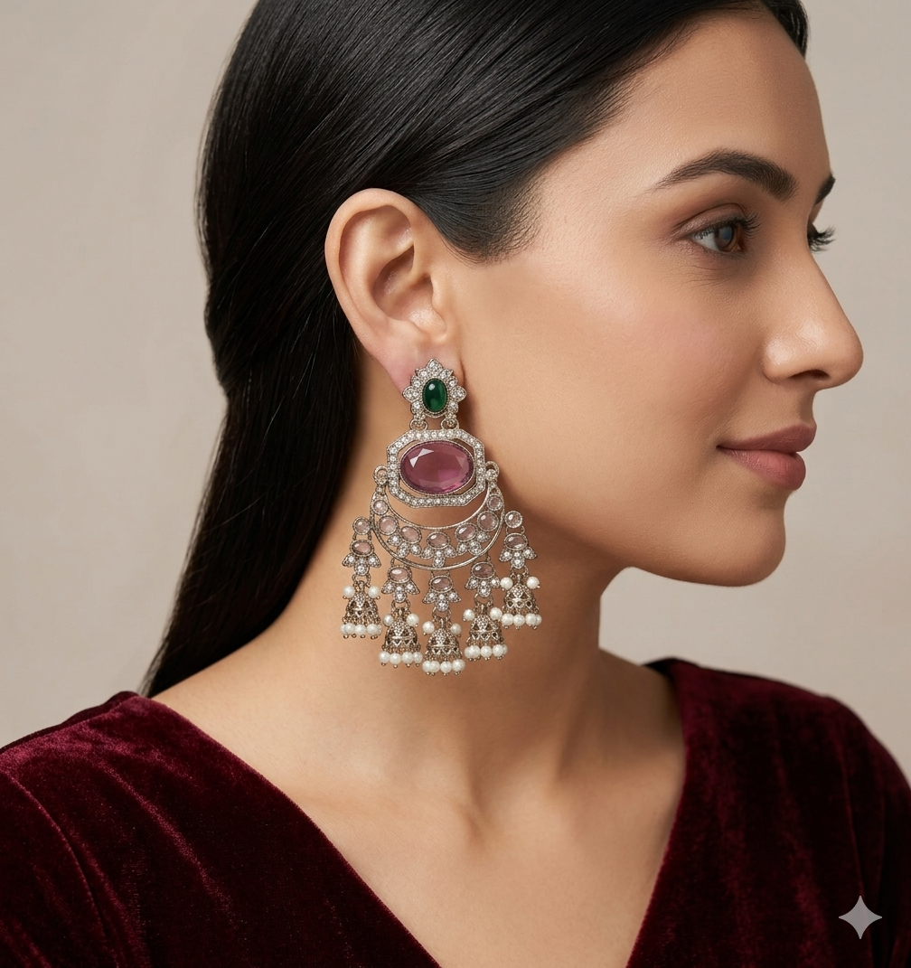 Antique Gold Purple Green Bollywood Joye Earrings